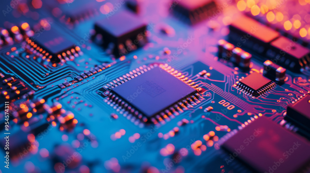 A close-up of an electronic circuit board, emphasizing a technology-themed concept. A close-up of an electronic circuit board, emphasizing a technology-themed concept.
