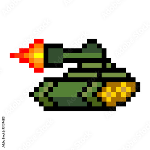 Armored tank shooting a weapon in pixel art style