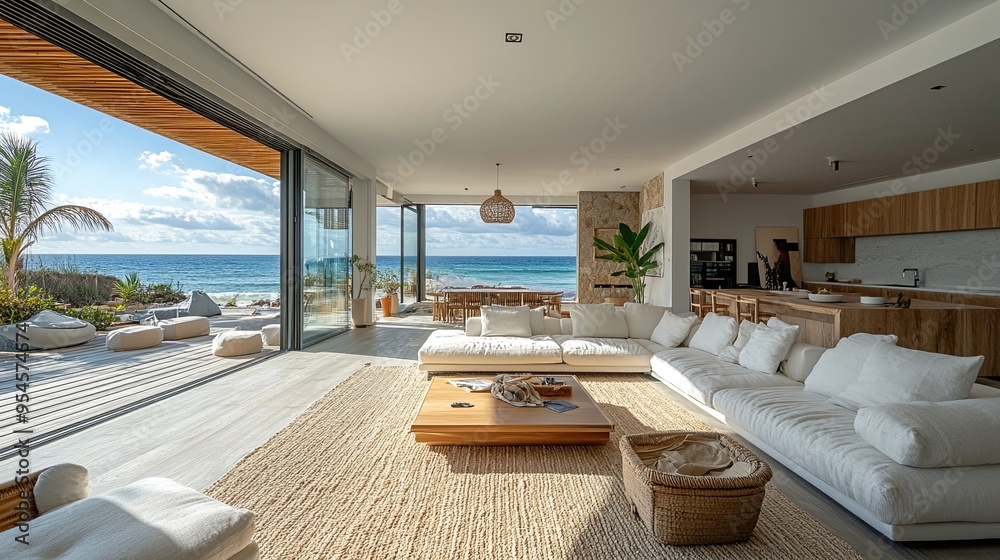 © Sabir - Modern beach house with a spacious living area, stylish decor, and direct views of the ocean.