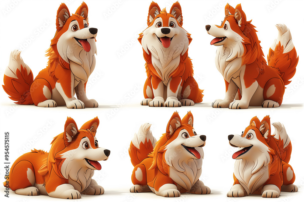 Fototapeta premium Cute Dog collection, Set of funny dogs, Cartoon style emoji style, Cartoon dog in many poses, Ai Generate.