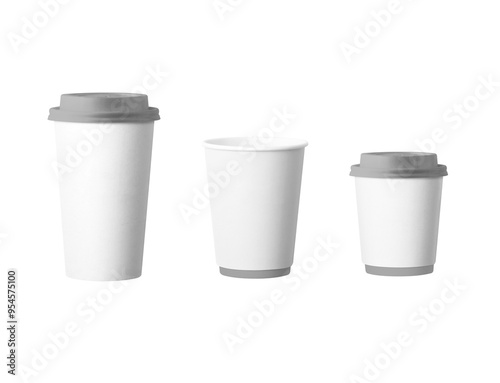 white paper coffee cup mock up isolated on white background, 3d illustration, 3d rendering