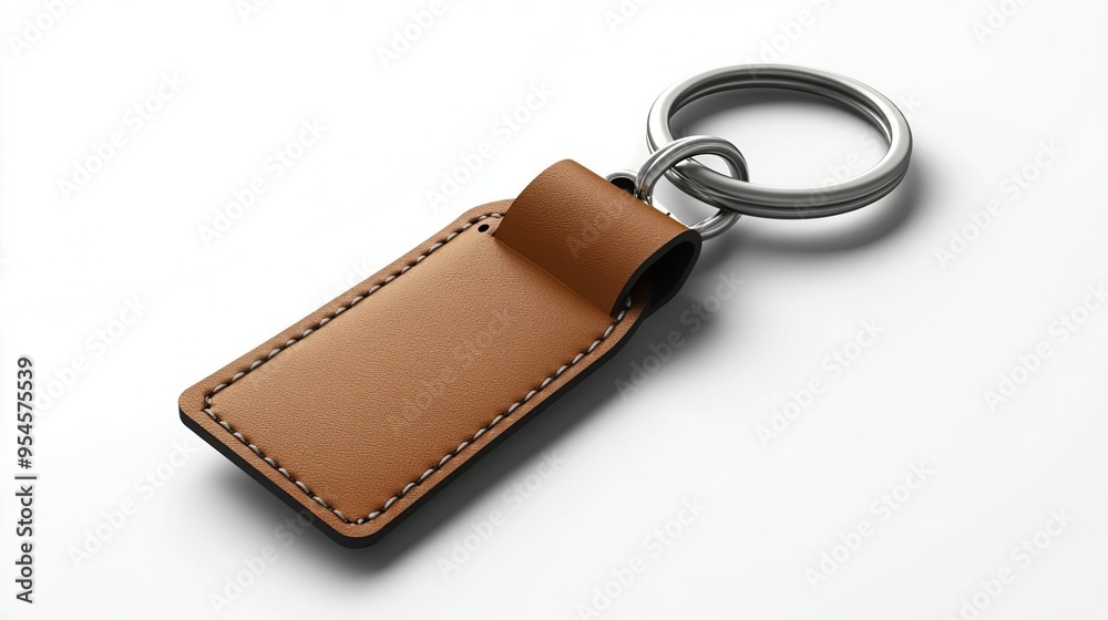 A simple leather keychain with a metal ring, designed for holding keys. A simple leather keychain with a metal ring, designed for holding keys.