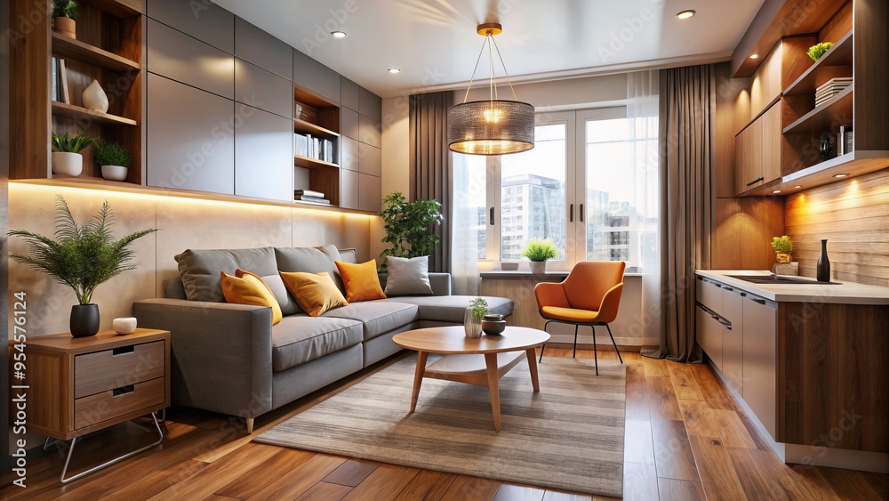Compact 500 sq ft living space, transformed with modern design elements, warm color palette, and plush furnishings for Compact 500 sq ft living space, transformed with modern design elements, warm color palette, and plush furnishings for