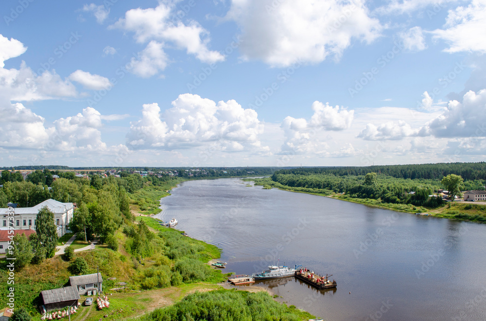 Fototapeta premium View from the bell tower of the Church of the Assumption of the Blessed Virgin Mary in Totma, Vologda region Russia