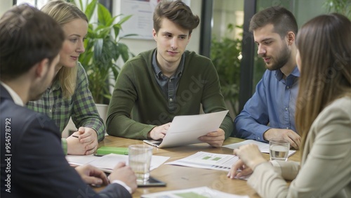young man discussing market research with collage