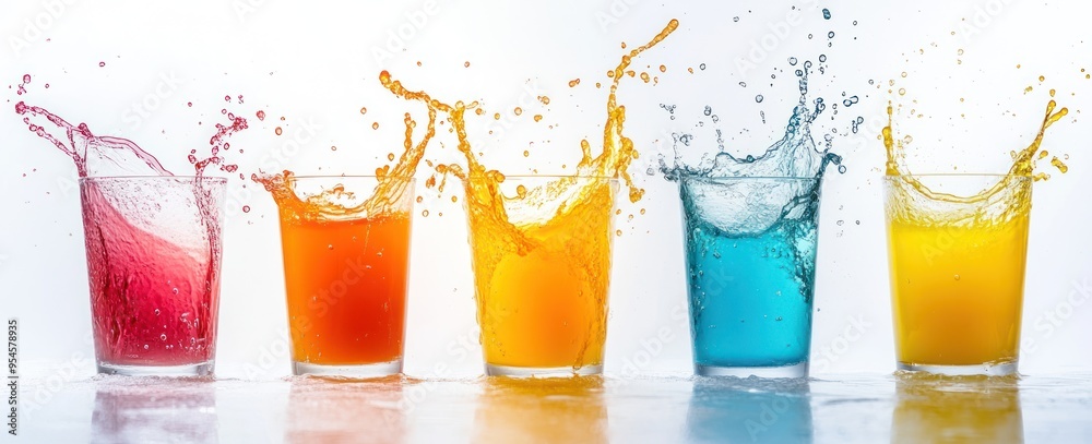 Colorful Splashing Drinks in Glasses Colorful Splashing Drinks in Glasses