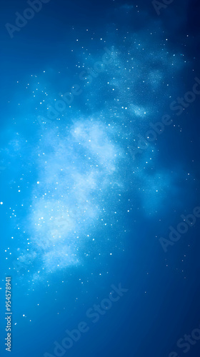 Abstract blue background with white particles.