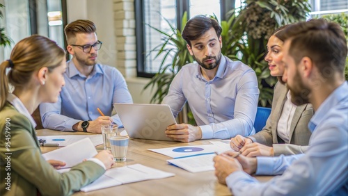 young man discussing market research with collage