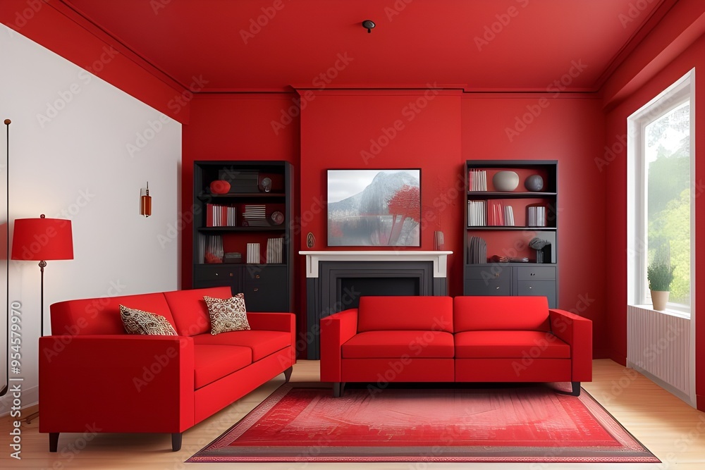 vibrant red modular sofa in eclectic style interior design of modern living room vibrant red modular sofa in eclectic style interior design of modern living room