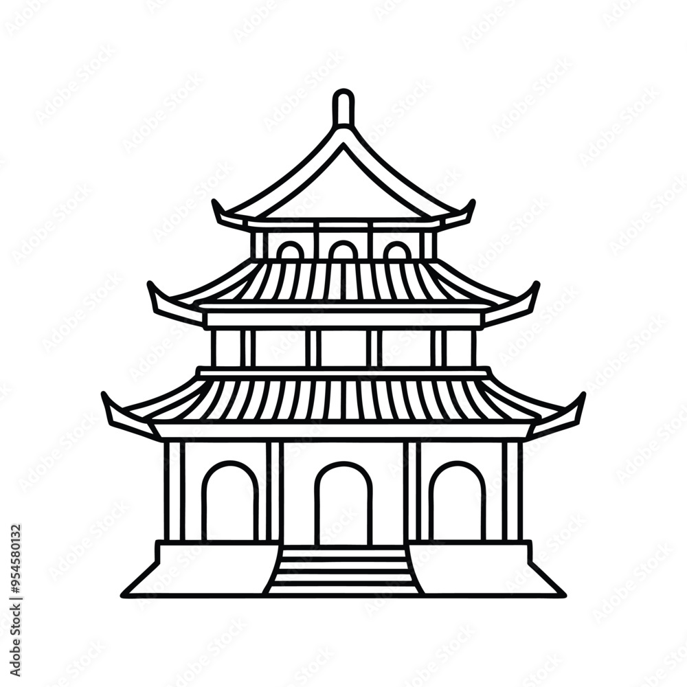 Chinese Culture Clipart Design - Chinese Temple Vector illustration in black and white Chinese Culture Clipart Design - Chinese Temple Vector illustration in black and white