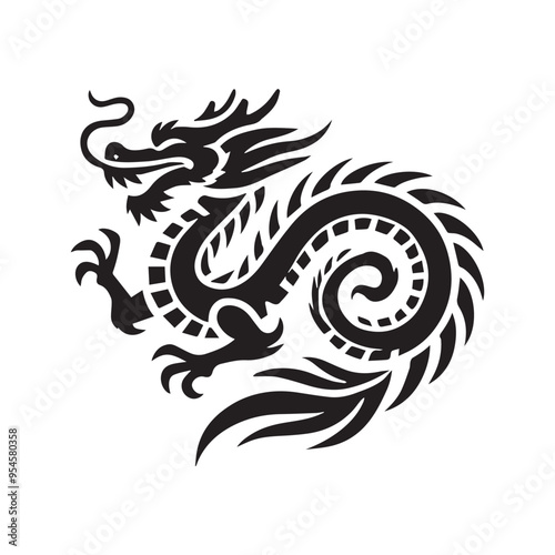 Wallpaper Mural Chinese Culture Clipart Design - Chinese dragon Vector illustration in black and white
 Torontodigital.ca