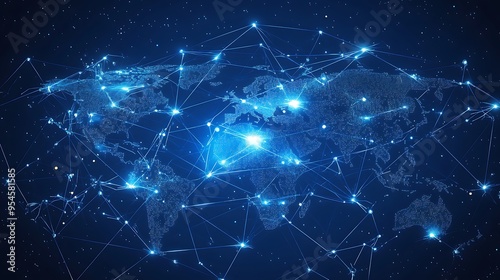 Global Network: Interconnected World Map with Bright Lights