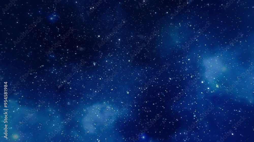 Intergalactic travel through neon glowing clusters of stars and galaxies to the far reaches of the universe. Scientific abstract repetitive background. Seamless, looped, animation. 4k footage.