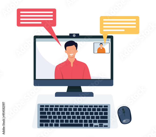 Video conference, Online webinar, video call, online course concept. Vector illustration.