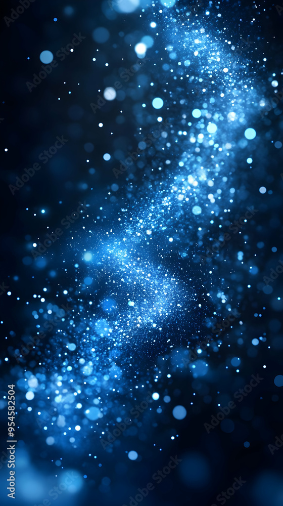 Abstract blue sparkle background with bokeh lights.