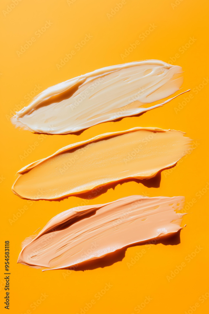 serum or oil swatches in different textures on a pastel light orange background serum or oil swatches in different textures on a pastel light orange background