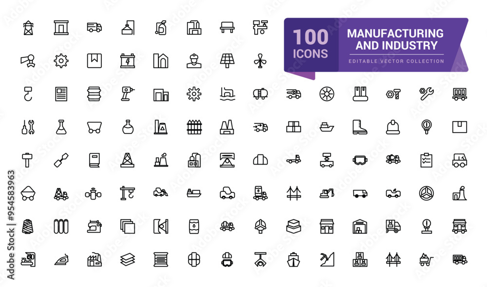 Manufacturing and industry icons set. Different kinds of engineering. Pixel perfect, minimalistic web and UI icon. Outline icon collections. Editable illustration. Manufacturing and industry icons set. Different kinds of engineering. Pixel perfect, minimalistic web and UI icon. Outline icon collections. Editable illustration.