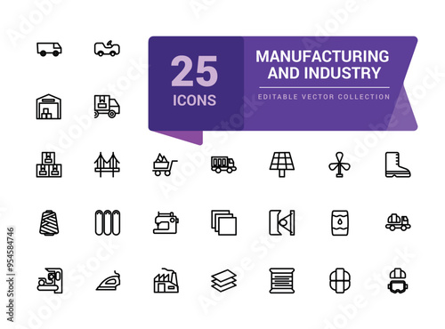 Manufacturing and industry icons set. Different kinds of engineering. Pixel perfect, minimalistic web and UI icon. Outline icon collections. Editable illustration.