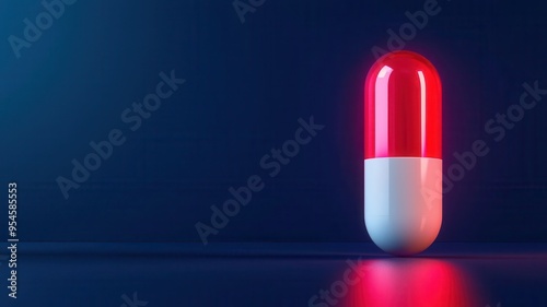 Capsule with glowing holographic data, futuristic pharmaceutical research, digital medical technology, neon light