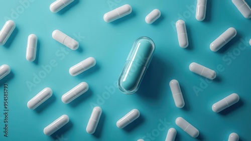 Digital pill technology, futuristic holographic background, advanced pharmaceutical lab, neon blue