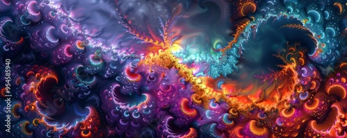 Colorful bright fractal art with high saturation, 4K hyperrealistic photo