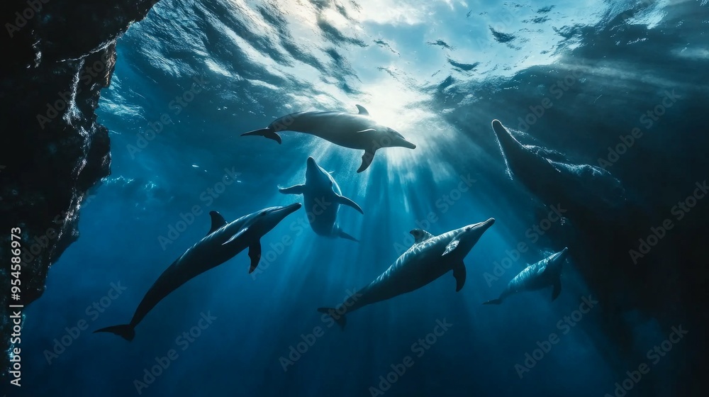 Dolphins and Whales in Harmony, a tranquil marine scene showcasing dolphins playfully swimming with majestic whales, highlighting the beauty of vibrant ecosystems and biodiversity. Dolphins and Whales in Harmony, a tranquil marine scene showcasing dolphins playfully swimming with majestic whales, highlighting the beauty of vibrant ecosystems and biodiversity.