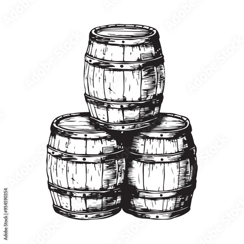 Wood barrels old Stock Vector Images. Beer barrel illustration Black and White Stock image vector.
