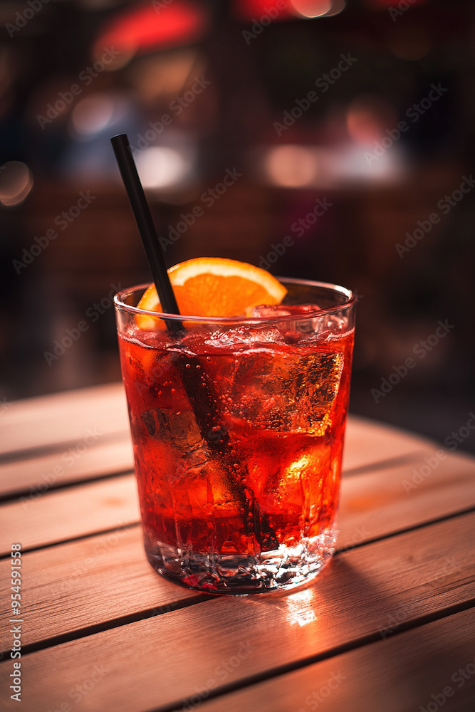 Bright Red Cocktail with Black Straw and Orange Slice on Light Wooden Table, Illuminated by Sunlight from Above - A Vibrant and Refreshing Summer Beverage Captured with Canon EOS R8 Bright Red Cocktail with Black Straw and Orange Slice on Light Wooden Table, Illuminated by Sunlight from Above - A Vibrant and Refreshing Summer Beverage Captured with Canon EOS R8