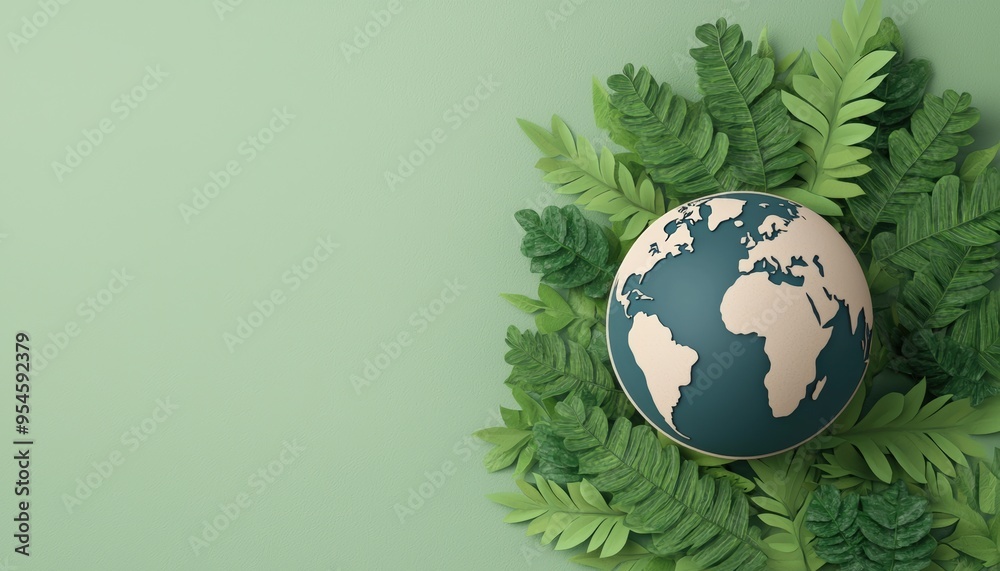 A globe surrounded by lush green leaves, symbolizing environmental awareness and the beauty of nature on a calming background. A globe surrounded by lush green leaves, symbolizing environmental awareness and the beauty of nature on a calming background.