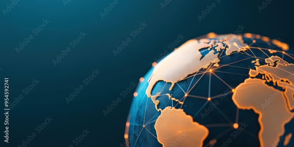 Fototapeta premium Digital rendering of economic policies visualized as pathways in a global trade network, concept of strategic trade relations
