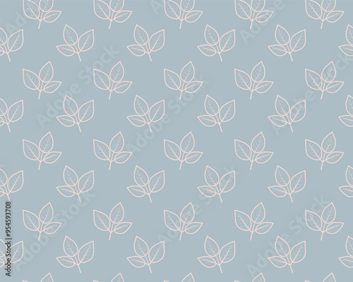 Hand drawn floral pattern vector design. Simple ornament with plant and leaf.