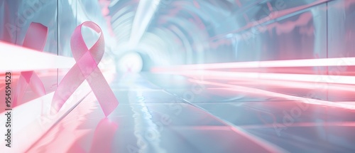 Empty slide template featuring PET scan and breast cancer awareness ribbon