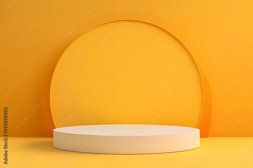 Abstract Pedestal of platform display with modern stand podium on yellow room background. Blank Exhibition stage backdrop or empty product shelf. 3D rendering. Abstract Pedestal of platform display with modern stand podium on yellow room background. Blank Exhibition stage backdrop or empty product shelf. 3D rendering.