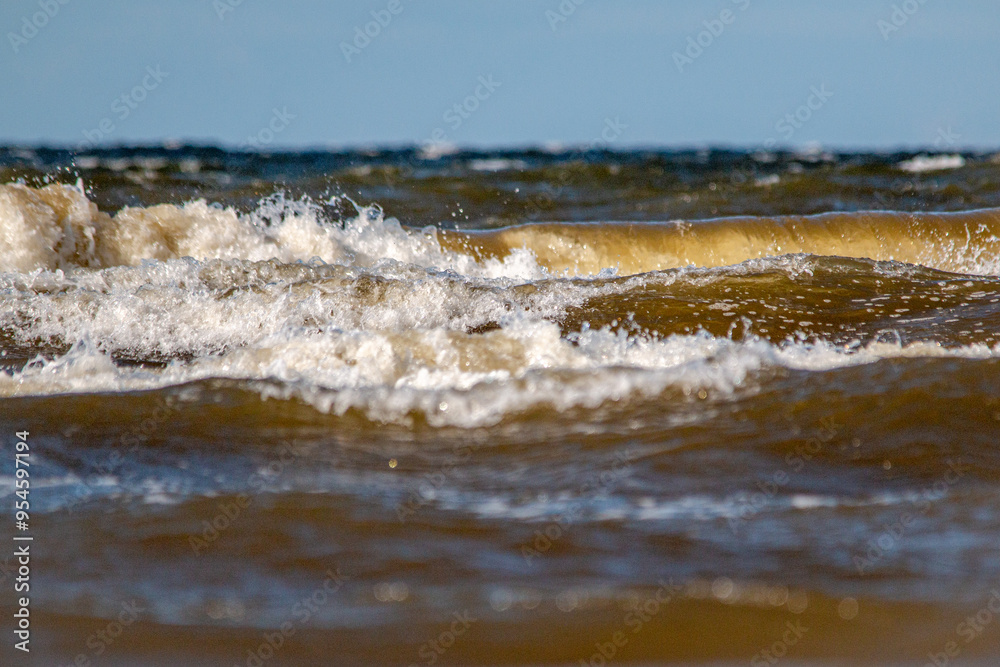 Latvia Rigas Gulf Jurmala coast waves front view Latvia Rigas Gulf Jurmala coast waves front view