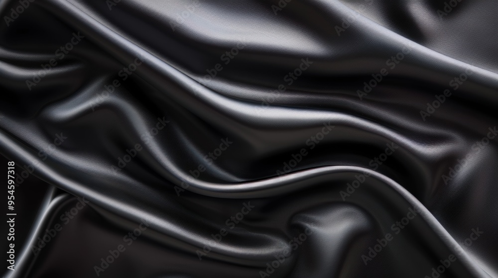 Obraz premium Elegant Black Fabric, showcasing a smooth surface texture with subtle ripples, creating a sophisticated backdrop that enhances visual depth and richness.