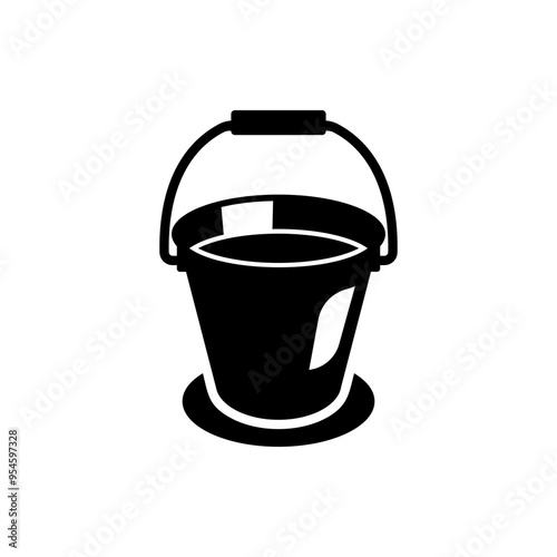 Bucket of water black icon. Silhouette bucket of water. Vector illustration flat design. Isolated on a white background.