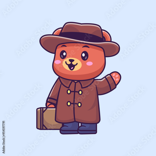 Cute Bear Wearing Coat With Suitcase Cartoon Vector Icon
Illustration. Animal Fashion Icon Concept Isolated Premium
Vector. Flat Cartoon Style
