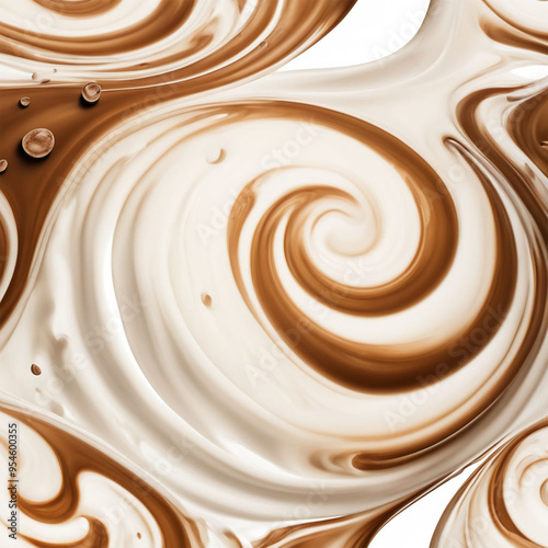 Elegant Milk Coffee Swirl with Creamy Droplets on Transparent Background