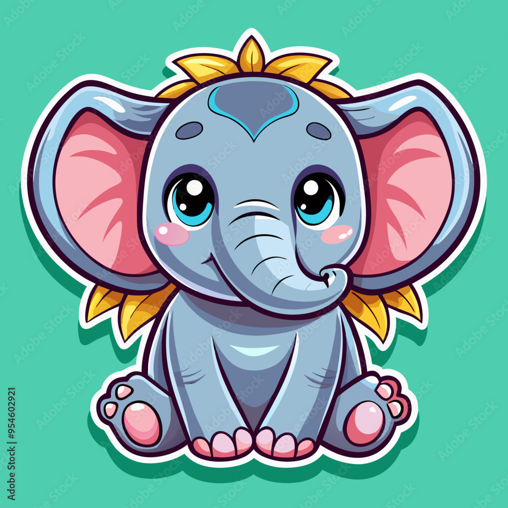 Fototapeta premium Cute Baby Elephant vector sticker design
