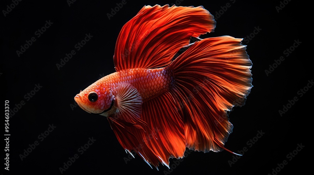 Red Betta Fish with Flowing Fins Red Betta Fish with Flowing Fins