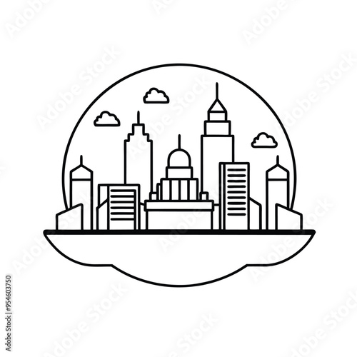 Bangkok City Skyline Outline Editable Illustration black and white photo