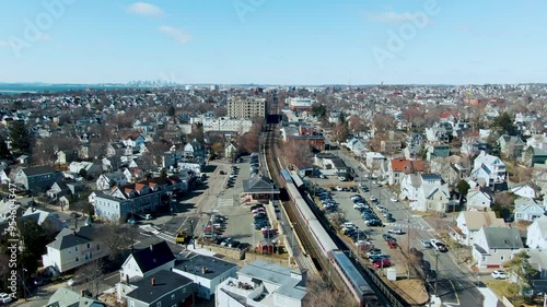 Drone view of Swampscott train station in Massachusetts, USA photo