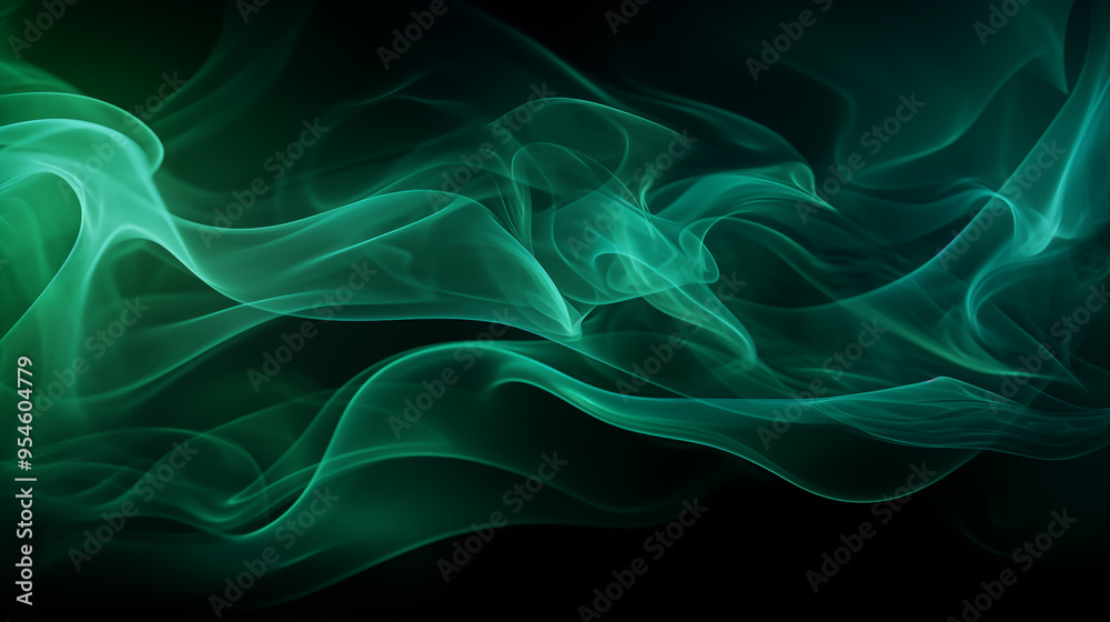 Green Smoke Swirls on Black Background with Flowing Motion Green Smoke Swirls on Black Background with Flowing Motion