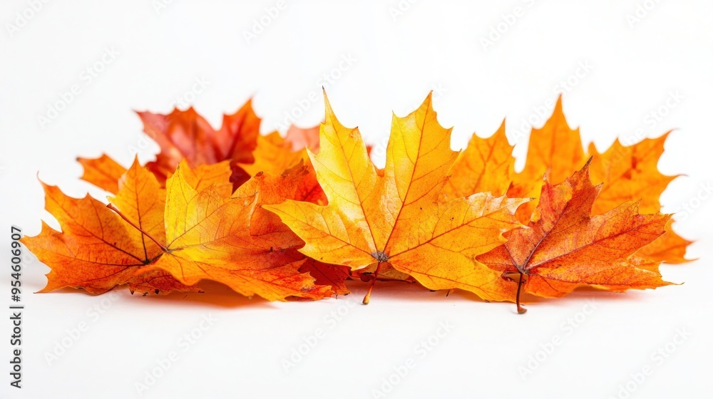 Orange and Red Maple Leaves on White Background Orange and Red Maple Leaves on White Background