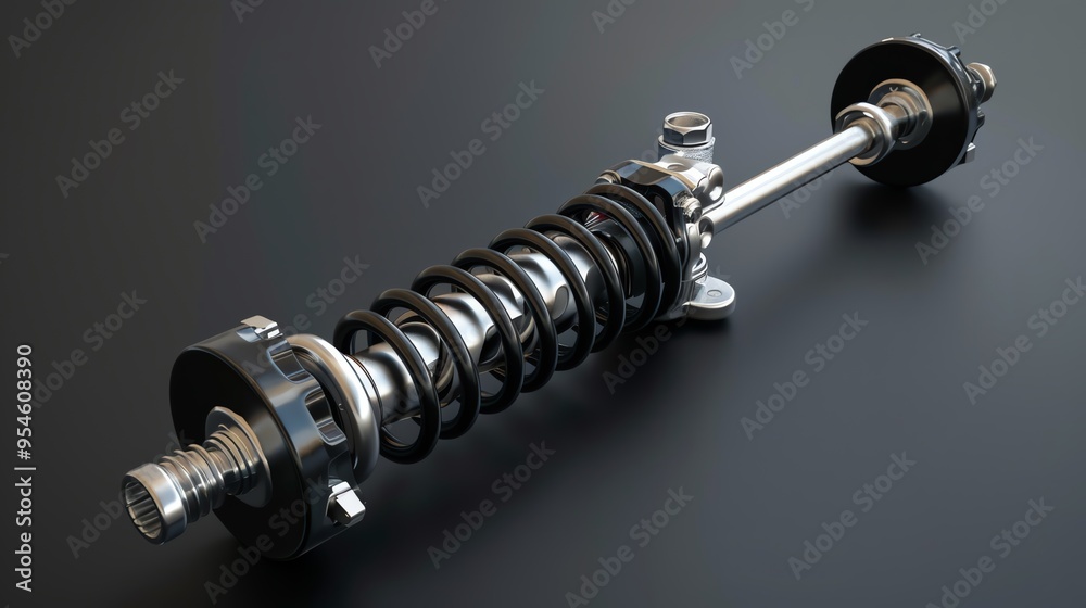 A 3D render of a detailed ATV rear shock absorber A 3D render of a detailed ATV rear shock absorber