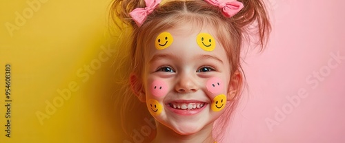 Portrait of happy smiling little girl with colorful clothes, world children day