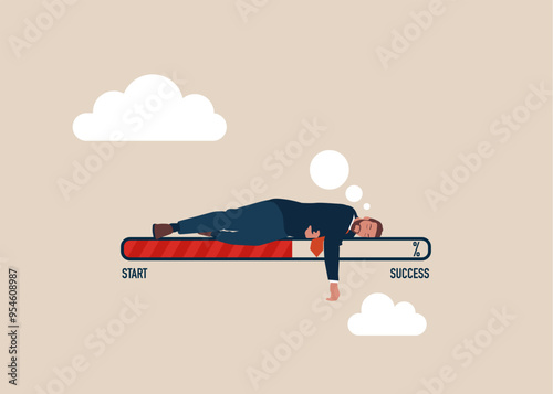 Businessman sleeping on loading. Wasting time in vain. Modern flat vector illustration