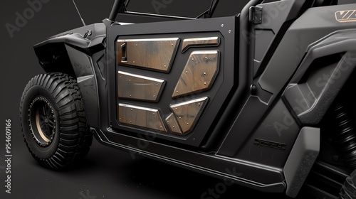 A 3D render of a UTV door panel with storage compartments photo