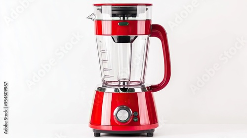 Red Electric Blender Isolated on White Background, A High-Powered and Versatile Appliance for Smoothies, Sauces, and Cooking in a Modern Kitchen