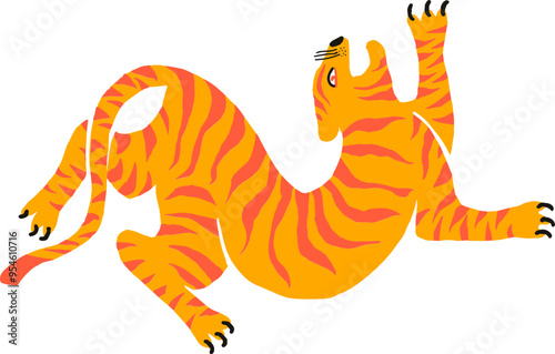 Dynamic Roaring Tiger Illustration in Vibrant Orange